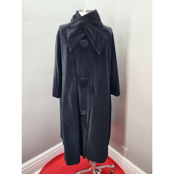 60s Vintage Marguerite Rubel Black Velvet Swing Coat - XL